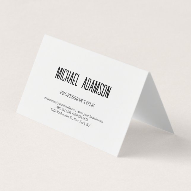 Classical Elegant Plain Simple White Minimalist Business Card (Front)
