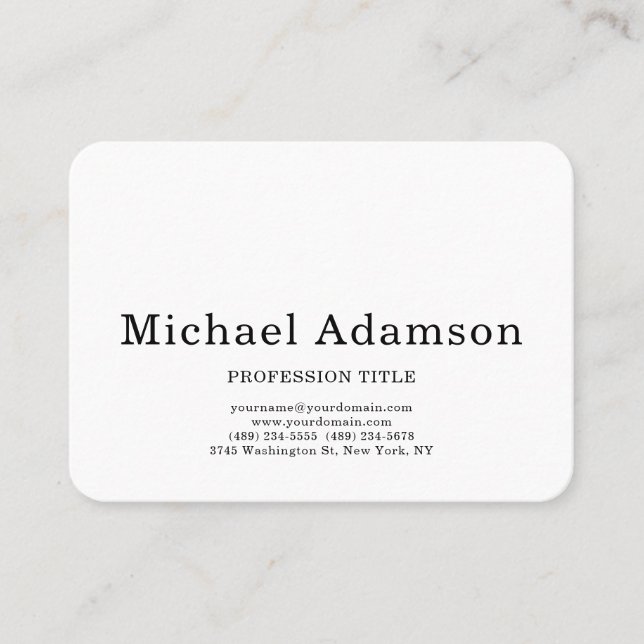Classical Elegant Plain Simple White Minimalist Business Card (Front)