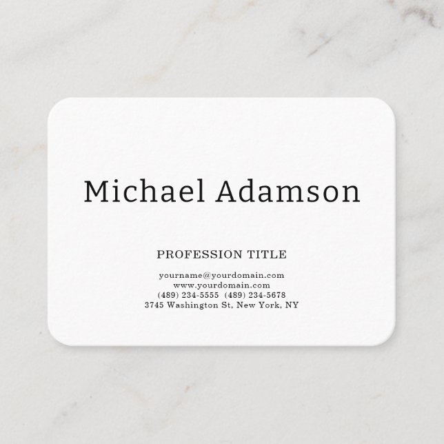 Classical Elegant Plain Simple White Minimalist Business Card (Front)