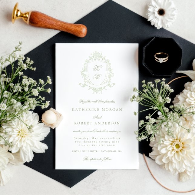 Classical Floral Crest Elegant Wedding Invitation (Creator Uploaded)