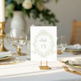 Classical Floral Crest Wedding Table Number