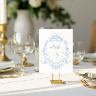 Classical Floral Crest Wedding Table Number