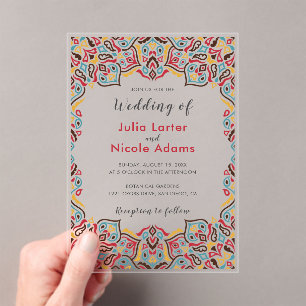Classical Geometric Mandala Pattern Wedding Acrylic Invitations