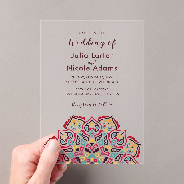 Classical Geometric Mandala Pattern Wedding Acrylic Invitations (Insitu (Handheld))