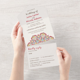 Classical Geometric Mandala Pattern Wedding All In One Invitation