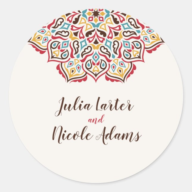 Classical Geometric Mandala Pattern Wedding Classic Round Sticker (Front)