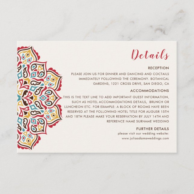 Classical Geometric Mandala Pattern Wedding Enclosure Card (Front)
