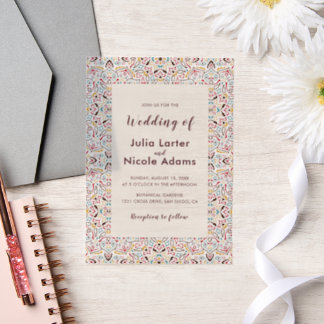 Classical Geometric Mandala Pattern Wedding Vellum Invitations