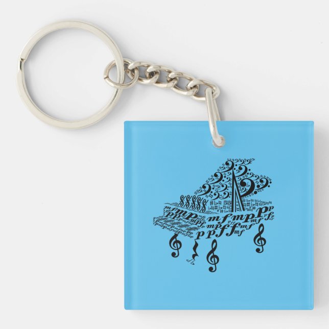 Classical Grand piano, grand piano, music symbols Keychain (Front)