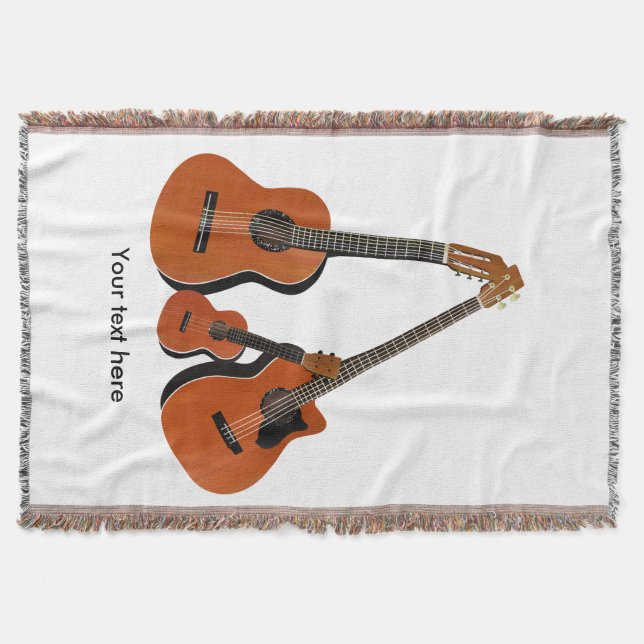 Classical Guitar Acoustic Bass and Ukulele Throw Blanket (Front)