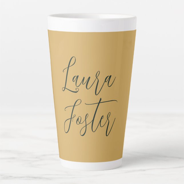 Classical Handwriting Elegant Name Gold Colour Latte Mug (Front)