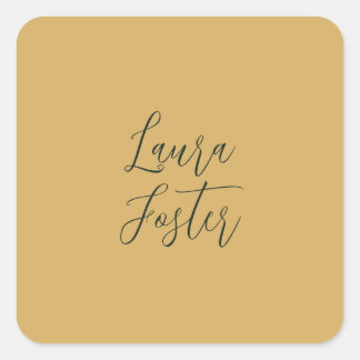 Classical Handwriting Elegant Name Gold Colour Square Sticker