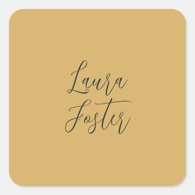 Classical Handwriting Elegant Name Gold Colour Square Sticker (Front)