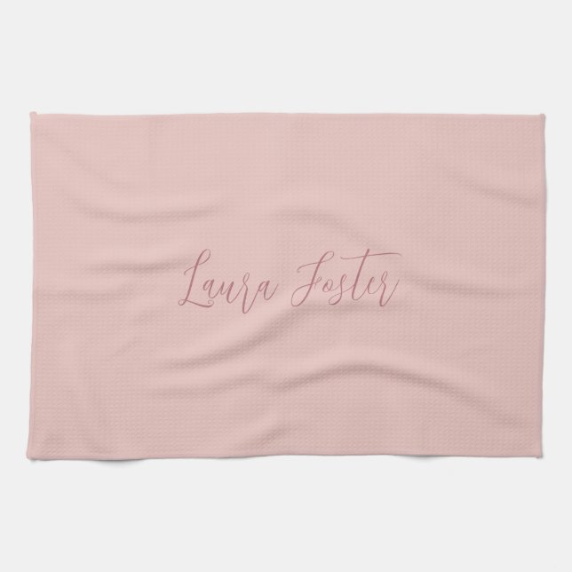 Classical Handwriting Elegant Name Rose Gold Kitchen Towel (Horizontal)