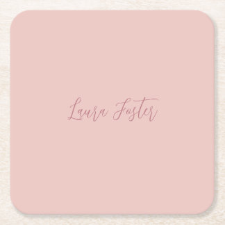 Classical Handwriting Elegant Name Rose Gold Square Paper Coaster