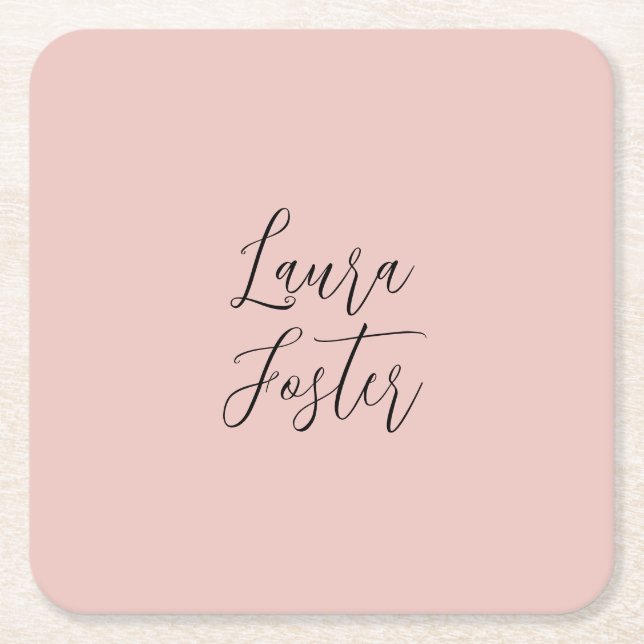 Classical Handwriting Elegant Name Rose Gold Square Paper Coaster (Front)