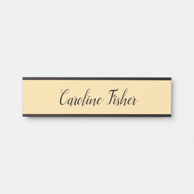Classical Handwriting Plain Simple Beige Door Sign (Front)