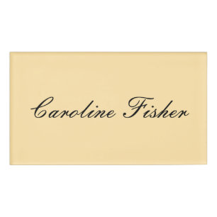 Classical Handwriting Plain Simple Beige Name Tag