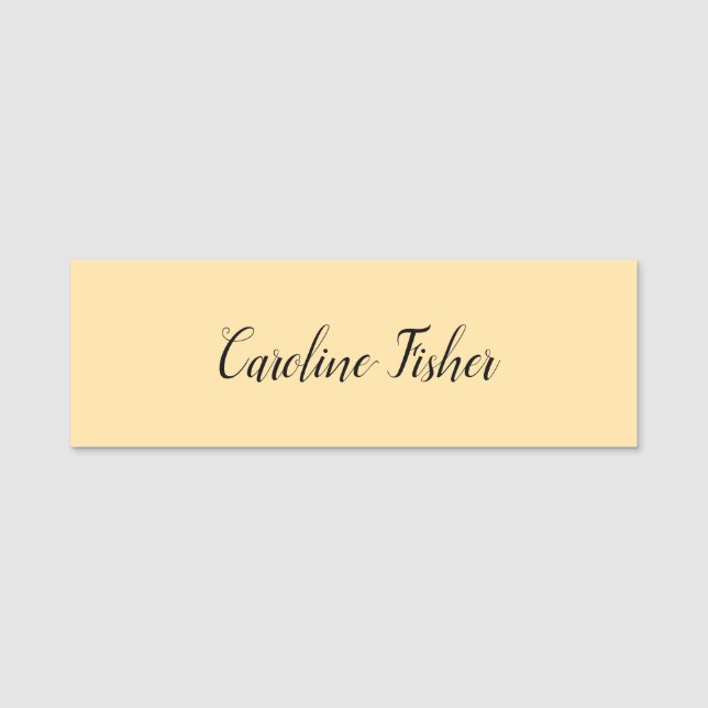 Classical Handwriting Plain Simple Beige Name Tag (Front)