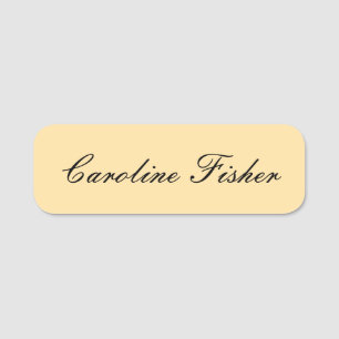 Classical Handwriting Plain Simple Beige Name Tag
