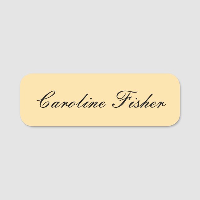 Classical Handwriting Plain Simple Beige Name Tag (Front)