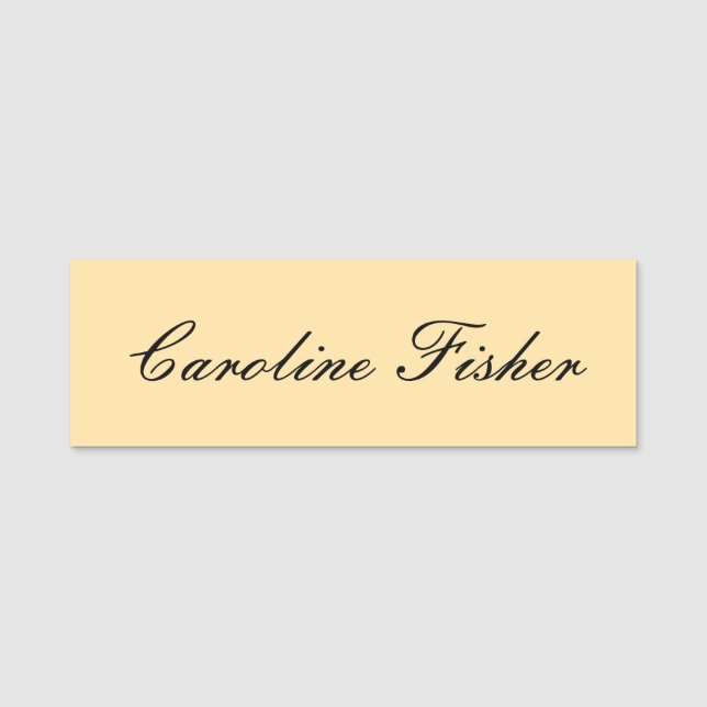 Classical Handwriting Plain Simple Beige Name Tag (Front)