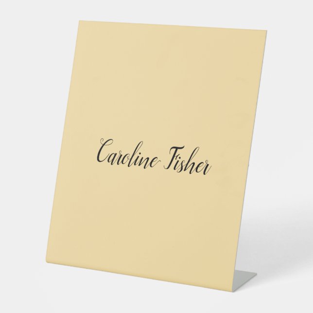Classical Handwriting Plain Simple Beige Pedestal Sign (Front)