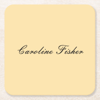Classical Handwriting Plain Simple Beige Square Paper Coaster