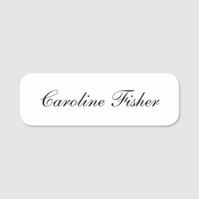 Classical Handwriting Plain Simple White Name Tag (Front)