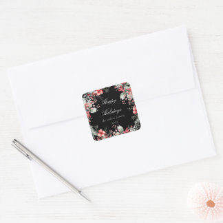 Classical Holiday Berries Monogram Square Sticker