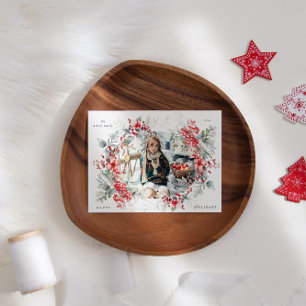 Classical Holiday Berries One Photo Holiday Card