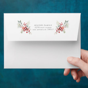 Classical Holiday Berries Return Address Envelope