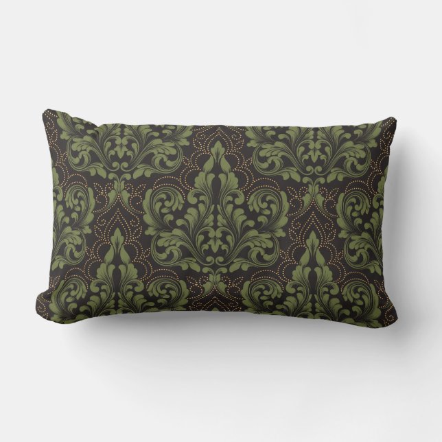 Classical luxury old fashioned damask ornament lumbar pillow (Front)