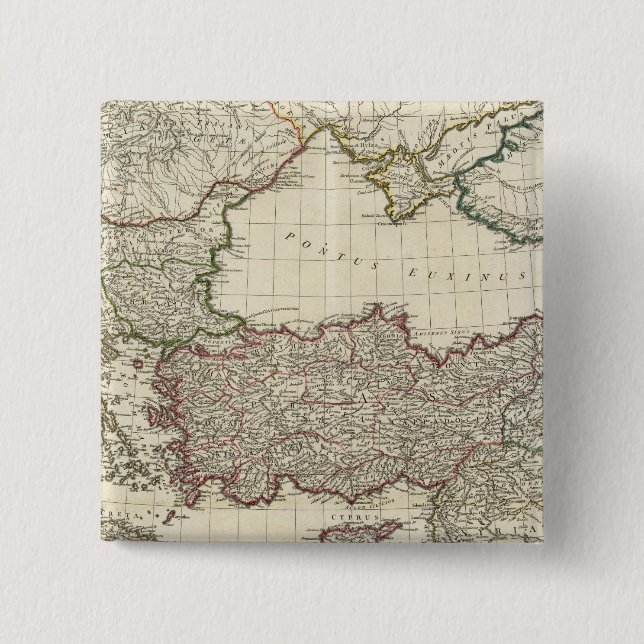 Classical Map of Rome 2 Inch Square Button (Front)