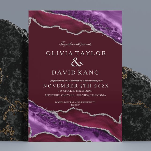 Classical Modern Burgundy & Purple Silver Wedding Invitation (Creator Uploaded)