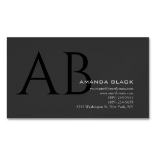 Classical Monogram Custom Grey Black Simple Custom Magnetic Business Card