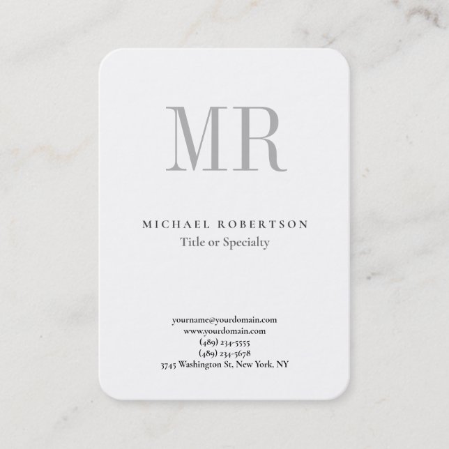 Classical Monogram Grey White Minimalist Plain Business Card (Front)