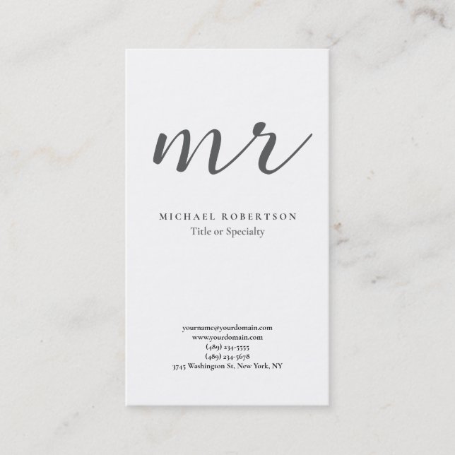 Classical Monogram Grey White Minimalist Plain Business Card (Front)
