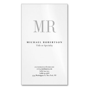 Classical Monogram Grey White Minimalist Plain Magnetic Business Card