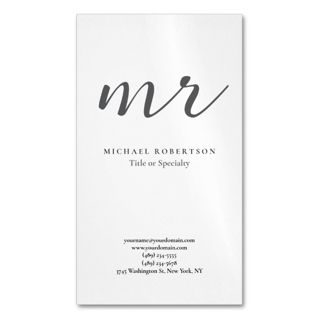 Classical Monogram Grey White Minimalist Plain Magnetic Business Card (Front Vertical)
