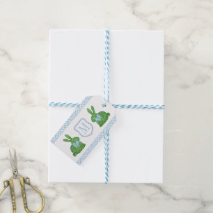 Classical Monogram Topiary Bunny Baby Boy Favour G Gift Tags