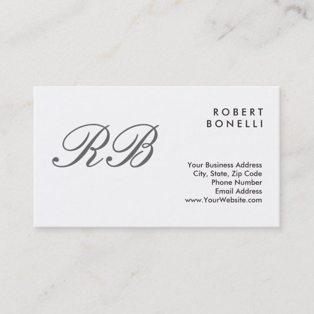 Classical Monogram White Standard Business Card (Front)