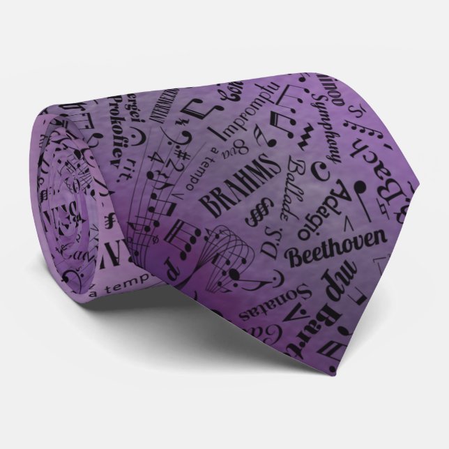 Classical Music Composers Notation Purple Tie (Rolled)