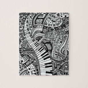 Classical music doodle with piano keyboard jigsaw puzzle