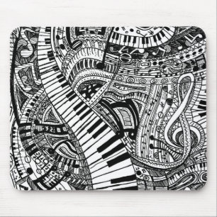Classical music doodle with piano keyboard mouse pad
