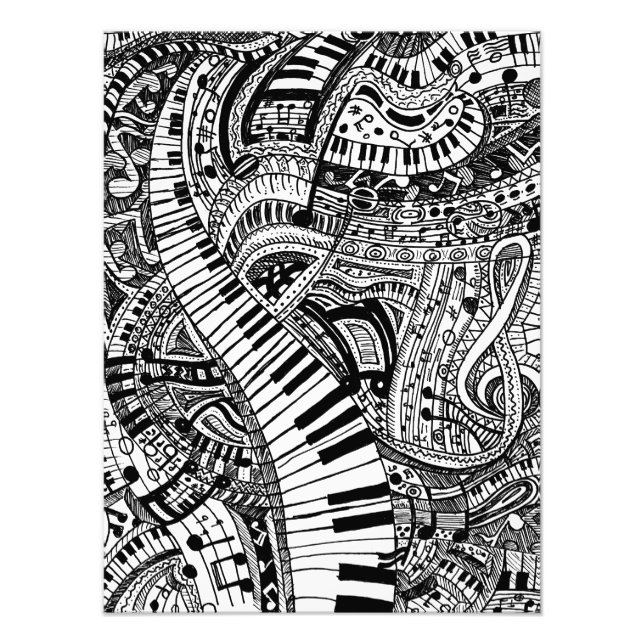 Classical music doodle with piano keyboard photo print (Front)