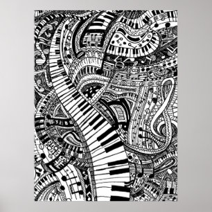 Classical music doodle with piano keyboard poster