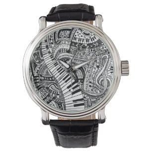 Classical music doodle with piano keyboard watch
