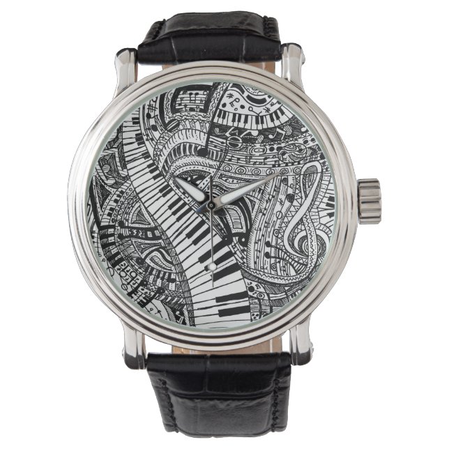 Classical music doodle with piano keyboard watch (Front)