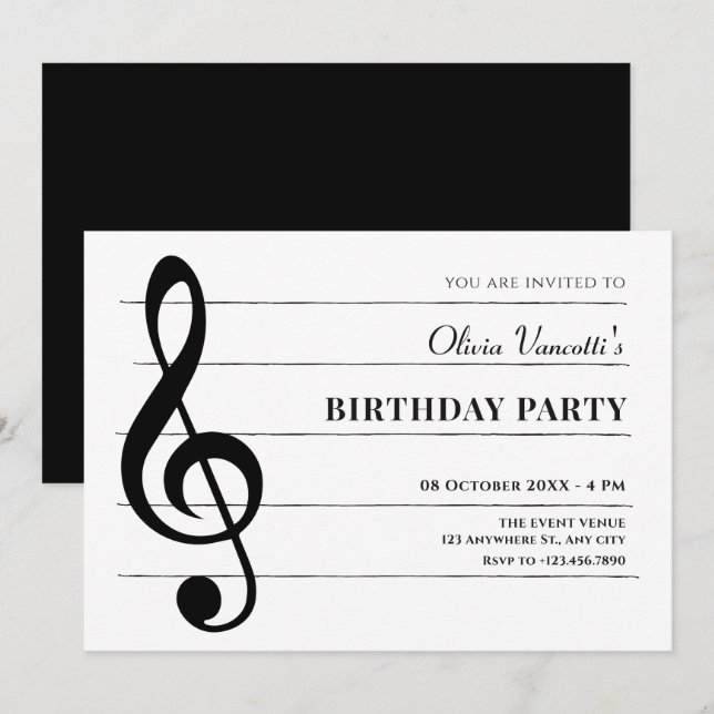 Classical music notes birthday invitation (Front/Back)